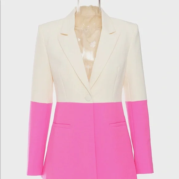 GAWQO ONE-BUTTON CONTRAST BLAZER AND FLARE PANT SET - Picture 3 of 9